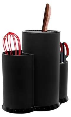 Produktbild von Messerblock Ohne Messer, 3 in 1 Küchenutensilienhalter Schwarz Messerhalter Unbestückte Messerblöcke Messer Halterung für Alle Küchenmesser Geeignet