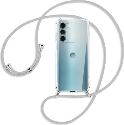 Produktbild von Handykette Backcover-Schutzhülle mit Band (Metall silberfarben) für Motorola Moto G200 5G - silbergrau