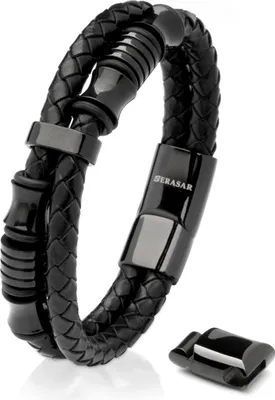 Produktbild von SERASAR | Herrenarmband [Spirit] mit Edelstahlringen für Männer mit Magnetverschluss | Farbe: Schwarz | Länge: 23cm