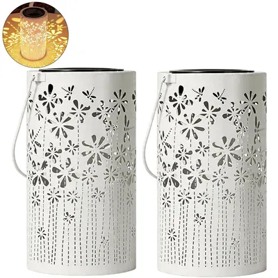 Produktbild von 2er Set Solar Laterne Metall, warmweiß LED, hängend oder stehend, IP54 wasserdicht, Vintage Garten Deko für Balkon, Terrasse, Geschenk für Frauen