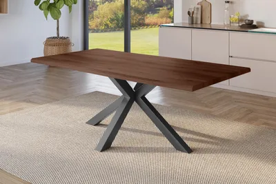 Produktbild von Esstisch Baumkante Holz-Optik Nussbaum 200 x 100 Spider-Gestell schwarz JULIUS