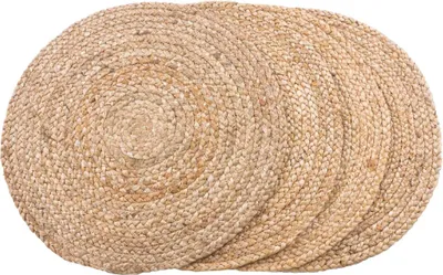 Produktbild von Krumble Tischsets - Tischset - Tischset rund - Runde Tischsets - Rattan Tischset - Tischset Jute - Tischset Rattan - Tischset Jute - Tischset 4er-Set - Jute - rund - ø38 cm - Natur
