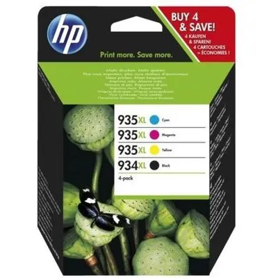 Obrázok produktu pre HP 4-balenie originálnych atramentových kaziet – čierna s vysokou výťažnosťou 934XL/azúrová/purpurová/žltá 935XL, Najvyšší, Čierna, Azúrová, Purpurová, Žltá, Atrament na pigmentovej báze, Atrament na pigmentovej báze, 25,5 ml, 9,5 ml