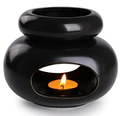 Productafbeelding van Geurbrander van keramiek - Aromabrander voor etherische oliën - Theelichthouder en diffuser - Zwart