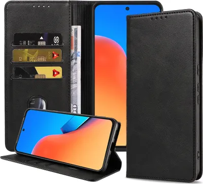 Produktbild von Smartphonica Handyhülle passend für Xiaomi Redmi 12 Kunstlederhülle mit Magnetverschluss und Kartenhalter Buchhülle mit Klappe - Schwarz