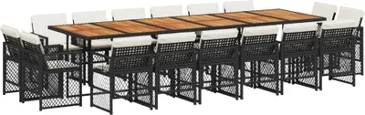 Produktbild von 17-tlg. Garten-Essgruppe mit Kissen Schwarz Poly Rattan