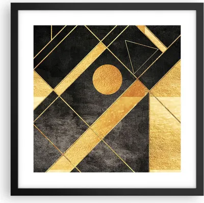 Produktbild von Gerahmtes Poster - Schwarzer Rahmen - Golden Schwarz Figuren - 40x40 cm - Wand Bild - Wanddeko - Wandbilder - Kunstposter - Wandposter - Bilderrahmen - Bilder - Kunstdruck - P2BAC40x40-5089