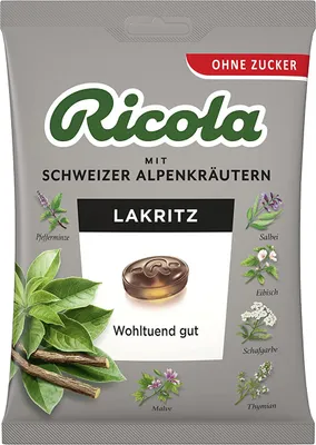 Image de Ricola Réglisse sans sucre, 75 g de bonbons