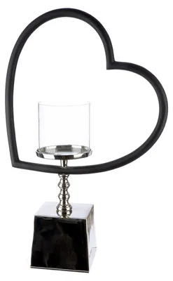 Image de Gilde Windlicht, Herz, Te quiero, Aluminium, Glas, schwarz, silberfarben, VE 1 Höhe: 49.00 cm Breite: 33.00 cm Tiefe: 11.00cm 57857