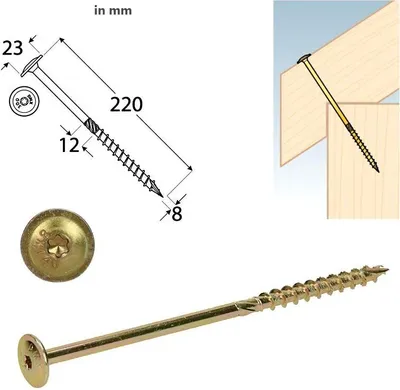 Produktbild von Zimmermannsschraube, Tellerkopf, 8 mm x 220 mm, DOMAX, VE = 50 Stk.