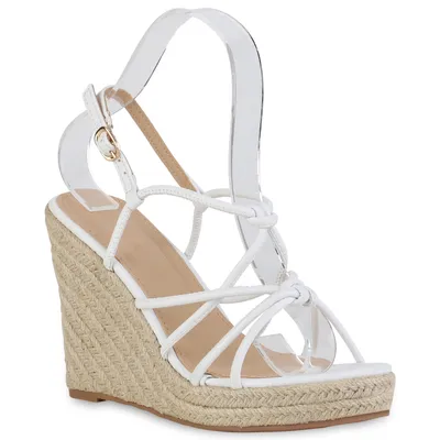 Produktbild von VAN HILL Damen Plateau Sandaletten Keilabsatz Bast Plateau-Schuhe 840301, Farbe: Weiß, Größe: 38