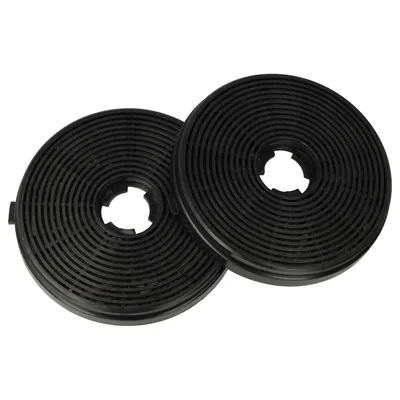 Two black circular charcoal filters are shown against a white background.
