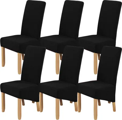 Produktbild von Esszimmerstuhlbezüge 6er-Set mit Polarfleece-Stoff für Stuhl mit langer Rückenlehne Küche Hochzeitsbankett Hotelparty, Schwarz