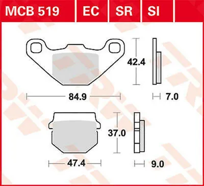 Image de TRW Garniture de frein type organique standard avec ABE, garniture de frein MCB 519" jeu"