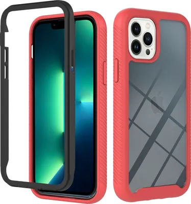 Produktbild von iPhone 14 Pro Hülle, Doppelschichtig Transparente Rückseite TPU Bumper Rutschfest Stoßfest Ganzkörper Schutzhülle für iPhone 14 Pro Rot