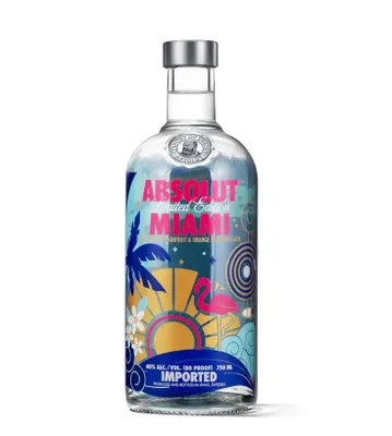 Produktbild von Absolut Vodka Miami - 0,75L, 40% Vol - Limited Edition 2012 – Wodka mit Passionsfrucht & Orangenblüte – Tropischer Genuss in Sammlerflasche