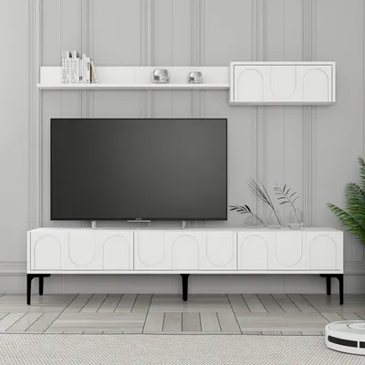 Image de Skye Decor, Lyon 2 - Blanc, Noir, Meuble TV, Blanc, PANNEAUX DE PARTICULES DE BOIS 100 % MÉLAMINÉS, 180 x 35 x 42 cm