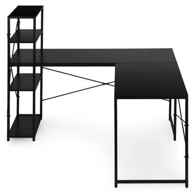 Produktbild von Eckschreibtisch mit Regal, 4 Computerablagen, schwarz, im Loft-Stil, ModernHome