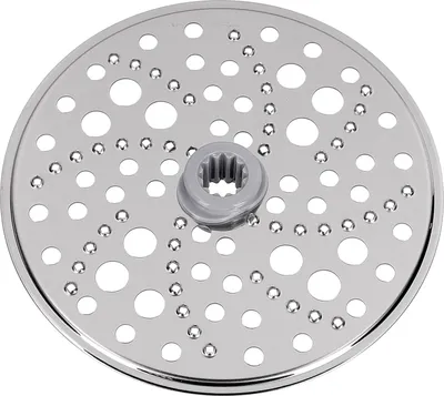 A close-up, top-down view of a food processor disc.