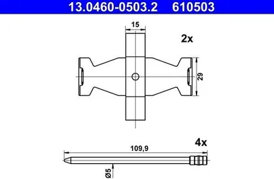 Produktbild von ATE 13.0460-0503.2 Zubehörsatz Scheibenbremsbelag Vorne passend für MERCEDES-BENZ C-Klasse Limousine (W203) C-Klasse T-modell (S203) CLK (C209) CLS