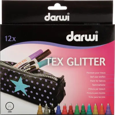 Obrázok produktu pre Darwi Tex Fabric Glitter Marker Set Sada textilných fixiek 12 x 6 ml