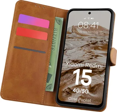 Produktbild von Handyhülle mit Klappe für Xiaomi Redmi 15 4G / 5G, Bizon Case Pocket, Braun