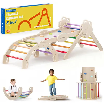 Produktbild von COSYLAND Klettergerüst Indoor L – Großes Kletterdreieck Set mit Kletterbogen & R