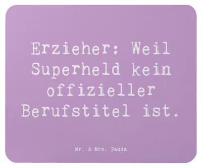 Produktbild von Mr. & Mrs. Panda Mousepad Spruch Erzieher Superheld - Lavendeltraum - Geschenk, pc mauspad, personalisierte Geschenke, Mouse Pad, Berufe, mit Herz, Berufsleben, Spielen
