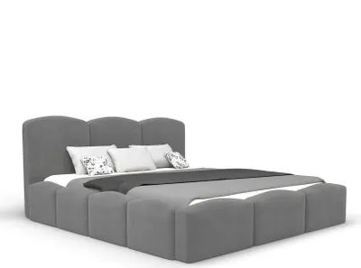 Obrázek produktu pro Čalouněná postel Bubble 160x200 cm s komodou, lamelovým roštem, čelem a matrací. Barva: šedá