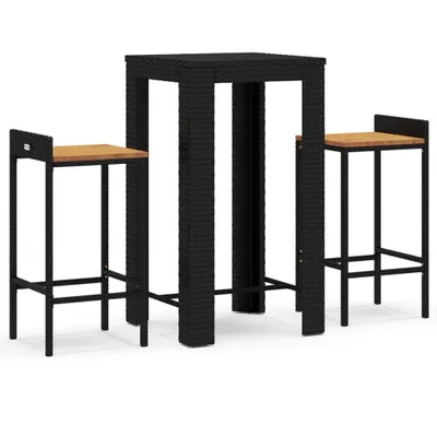Produktbild von 3-tlg. Gartenbar-Set Schwarz Poly Rattan & Massivholz Akazie