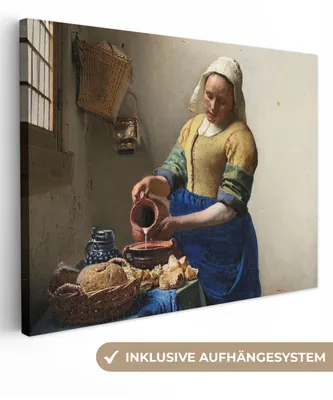 Produktbild von MuchoWow® - Leinwandbilder - Das Milchmädchen - Gemälde von Johannes Vermeer, Wandbild, Wanddeko Bilder Wohnzimmer, 80x60 cm