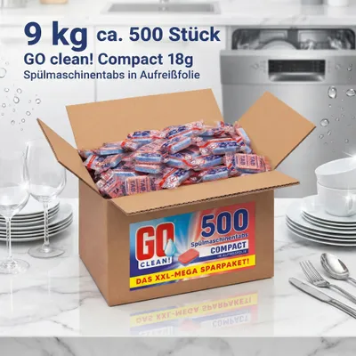 Produktbild von 9 kg ca. 500 Stück GO clean! Compact 18g Spülmaschinentabs in Aufreißfolie