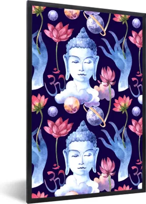 Produktbild von MuchoWow® MuchoWow® Gerahmtes Poster Buddha - Kopf - Hand 40x60 cm - Poster mit zchwarzem Bilderrahmen - Papierdruck - Wandbilder