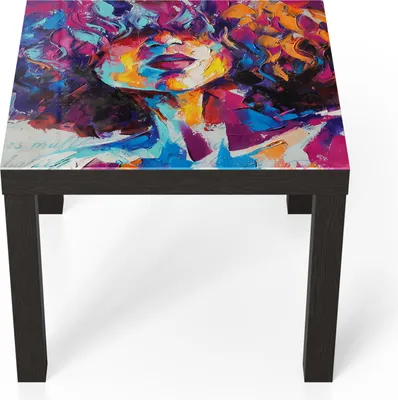 Produktbild von DEQORI Couchtisch 55x55 cm Schwarz 'Bunter Lockenkopf' Glas Beistelltisch