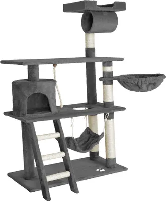 Image de tectake® Arbre à chat Marcel 141 cm avec escalier, cordon de jeu et protection anti-basculement