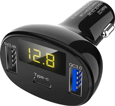 Obrázek produktu pro 3-Ports USB Type-c Quick Nabíjecí autoadaptér LED Voltmeter / Auto Bluetooth FM Rádiový vysílač-GKH9
