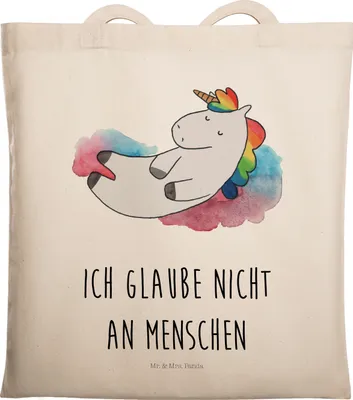 Produktbild von Mr. & Mrs. Panda Schultasche Einhorn Wolke 7 - Transparent - Geschenk, Lustig, Glaube, Einhörner, Einkaufstasche, Tasche, Tote Bag, Stoffbeutel, Shopping, Unicorn