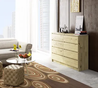 Produktbild von Hochkommode 138cm mit 8 Schubladen Sideboard Schrank Anrichte 99cm hoch