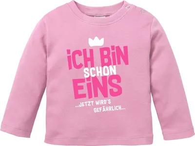 Produktbild von Baby Langarm-Shirt 1. Geburtstag Ich bin schon 1 jetzt wird's gefährlich Geburtstagsshirt Baumwolle MoonWorks® Mädchen rosa 68/74 (4-9 Monate)