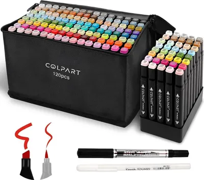 Image de 120+2 Brush Marker Set pour le manga et le design - Feutres à alcool de haute qualité en 120 couleurs