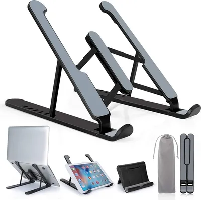 Produktbild von Laptopständer, Tragbarer Verstellbarer Laptop Halter, Leichtem Rutschfester Ständer, Faltbarer Riser für 10-17 Zoll Laptop, Pad