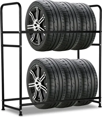 Image de Clanmacy Rayonnage pour pneus ,jusqu'à 8 pneus,107x46x117cm ,180kg charge admissible, ,noir,avec housse de protection pour pneus
