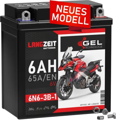 Produktbild von Langzeit Gel Motorradbatterie 6N6-3B-1 6Ah 6V