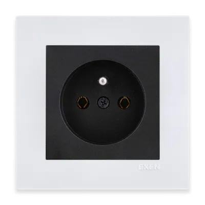 Image de Prise électrique avec mise à la terre, noire + cadre KARELL, blanc EXEN