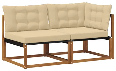 Image de Canapé d'extérieur central et d'angle vidaXL avec 7 coussins, couleur naturelle