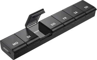 Produktbild von AUVON Tablettenbox 7 Tage deutsch BPA-frei tragbar schwarz