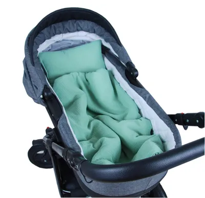 Produktbild von BabyLux Babydecke Musselin 75x60 cm mit Kissen – Kinderwagendecke Sommer – Atmungsaktiv & Weich – Set für Neugeborene MPM -  Grün