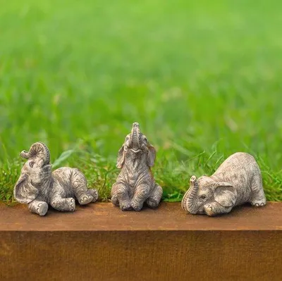 Produktbild von Elefant Gartenbilder Set - Miniaturskulpturen - Gartendekoration - Hand bemaltes Design - 3 Stück - Silber
