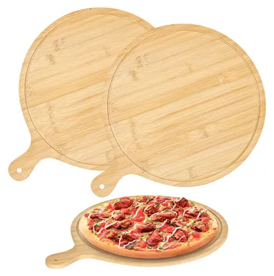 Pizzabord aus Holz, rund, 30 cm, 2 Stück, mit Griff