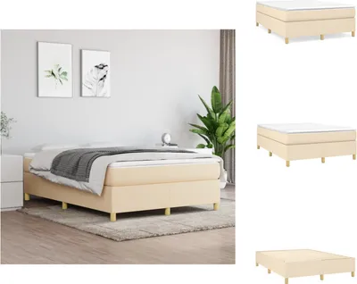 Image de vidaXL Lit Boxspring Crème 140x190 cm Tissu - Lits et Sommiers